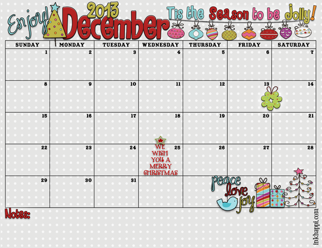 December 2013 Calendar is Here inkhappi