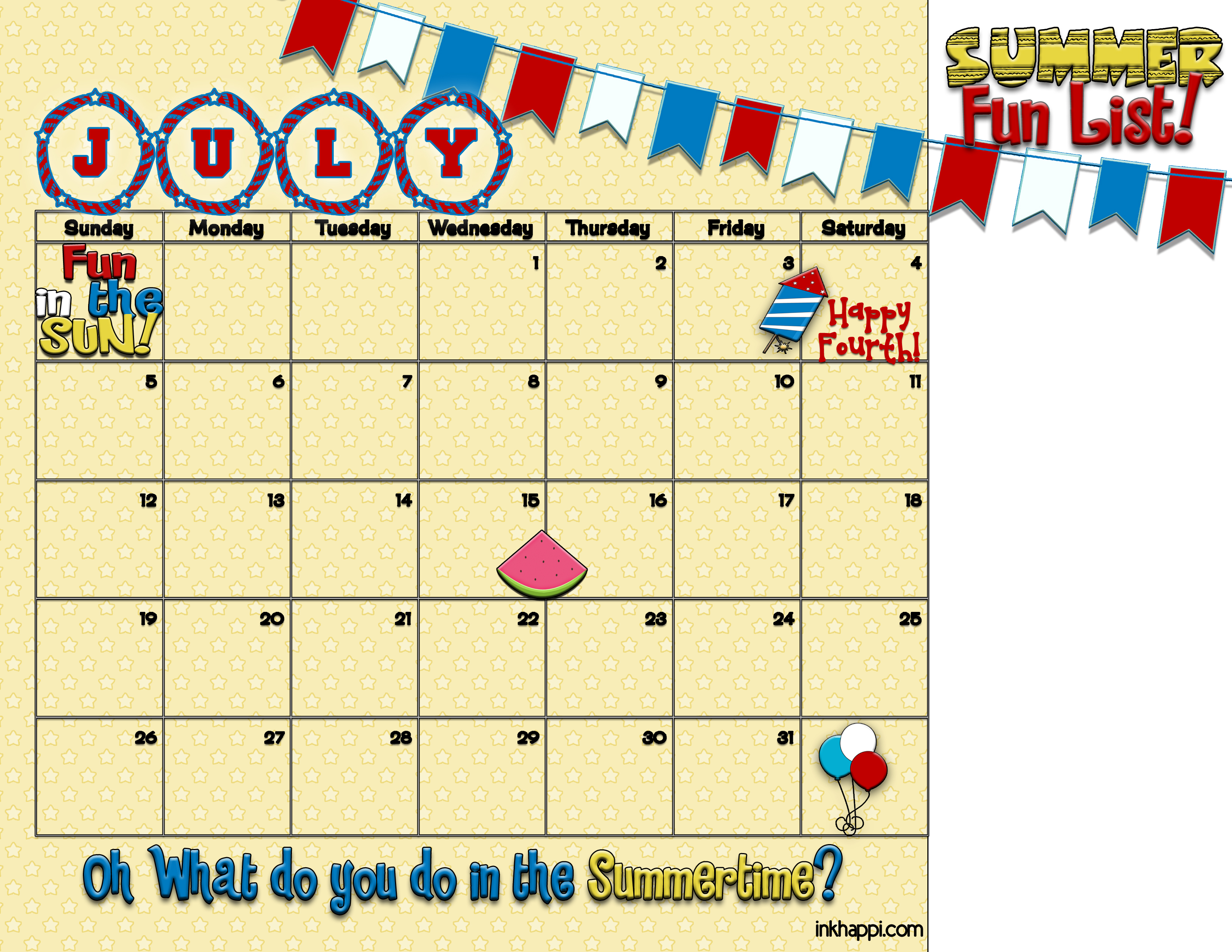 Summertime activities and free planning calendars! inkhappi