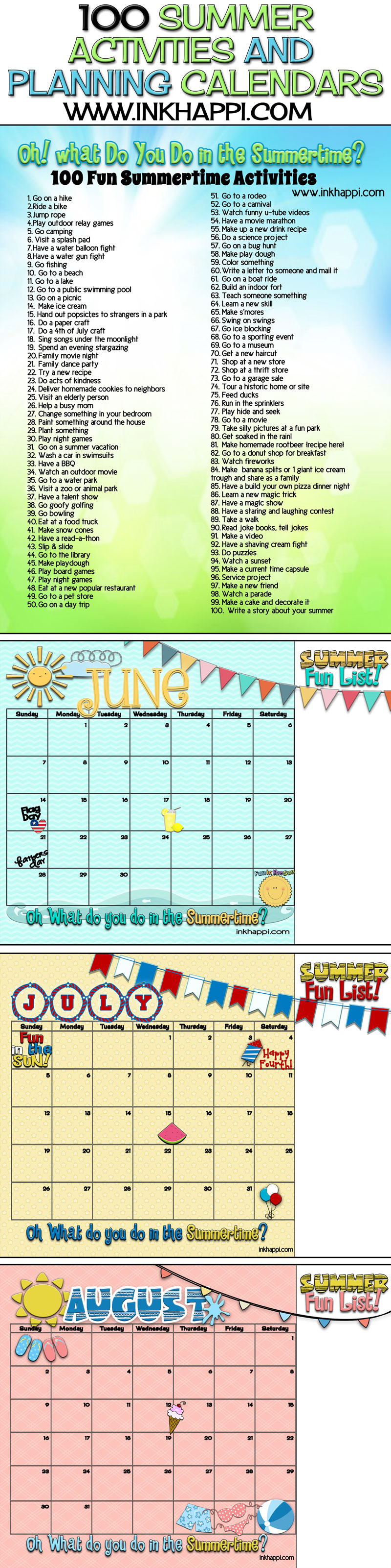 Summertime activities and free planning calendars! - inkhappi