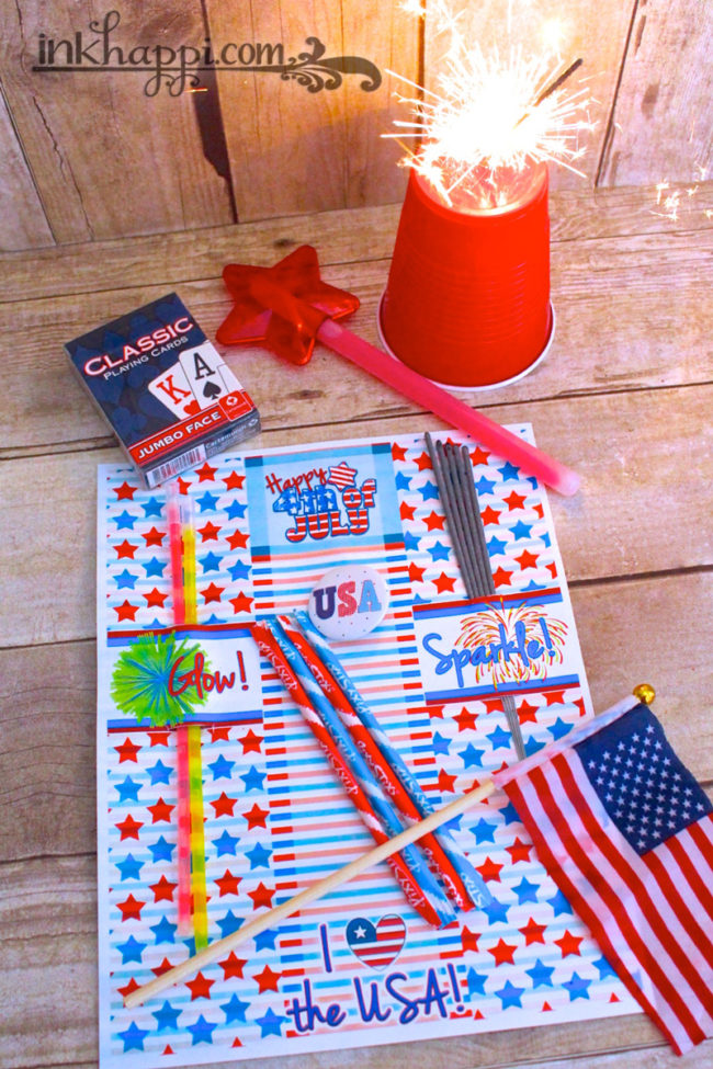4th of July party favors with printable sparkler and glow stick holders