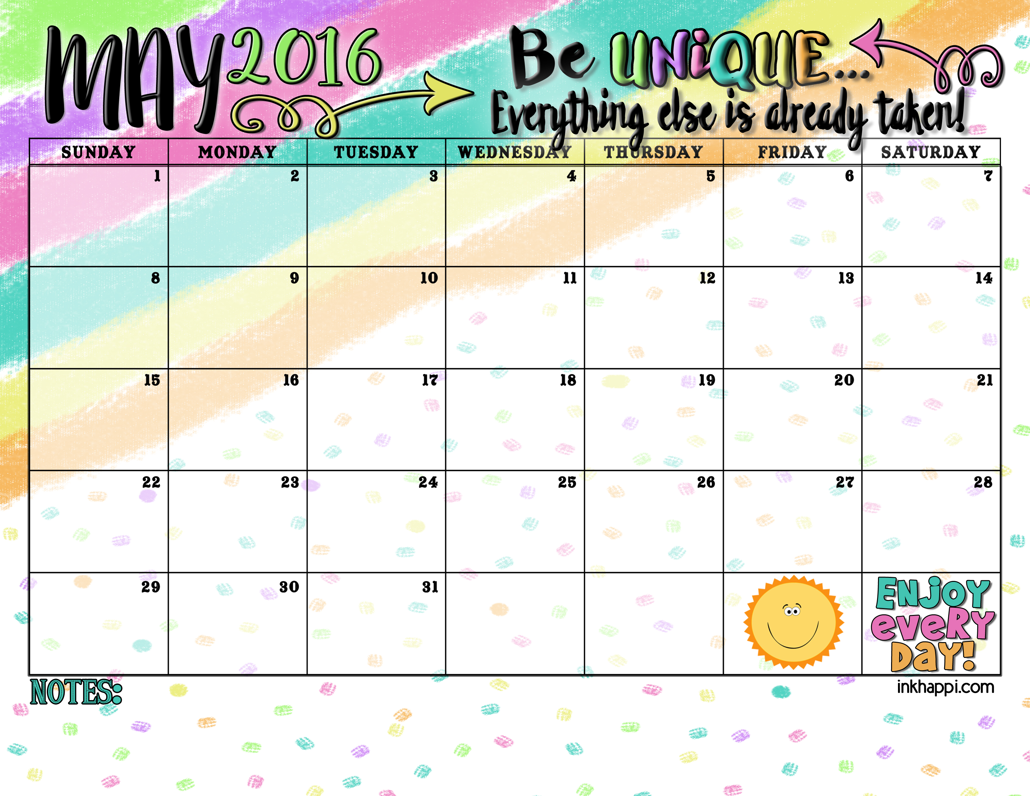 May 2016 Calendar and Print inkhappi