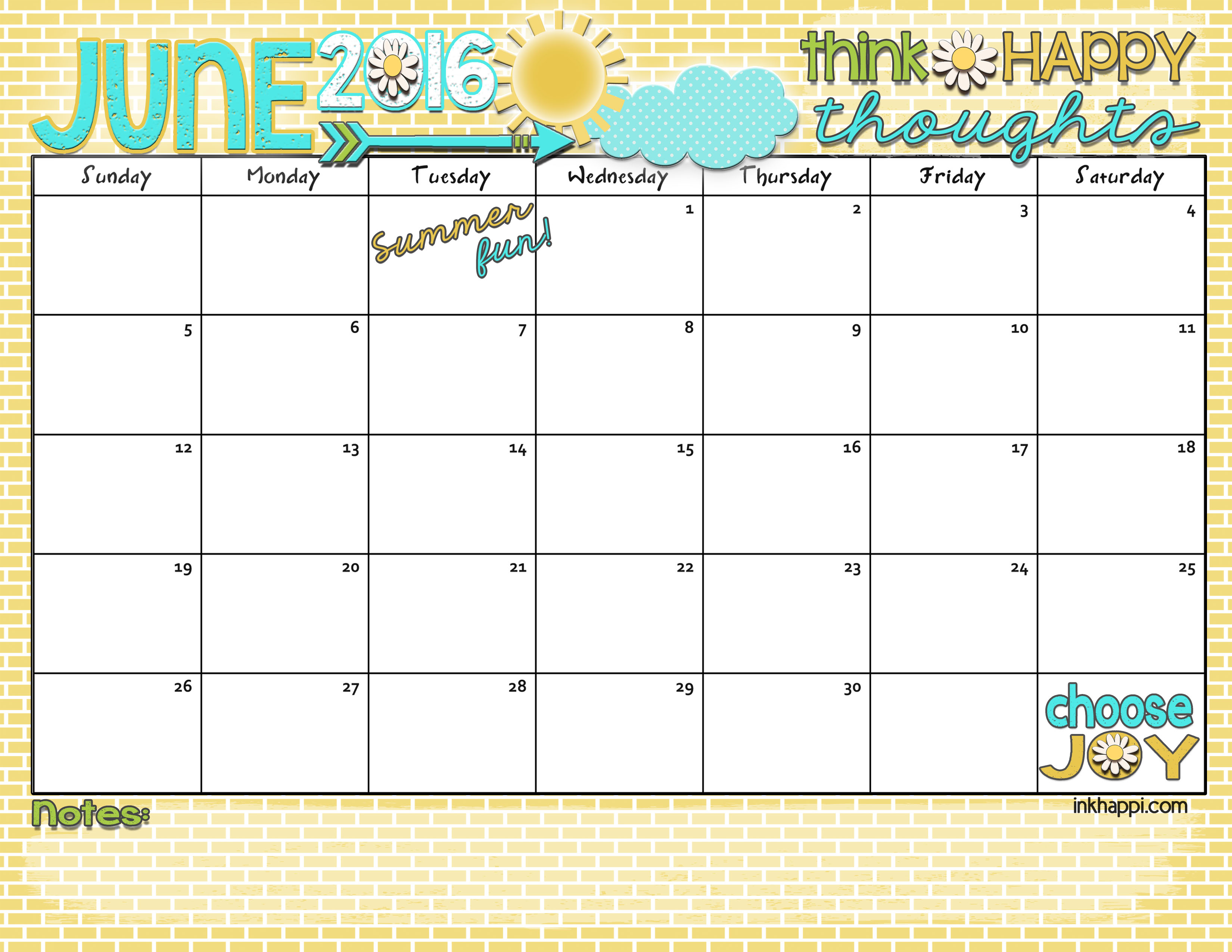 June 2016 Calendar Let s Have Some Summer Fun Inkhappi
