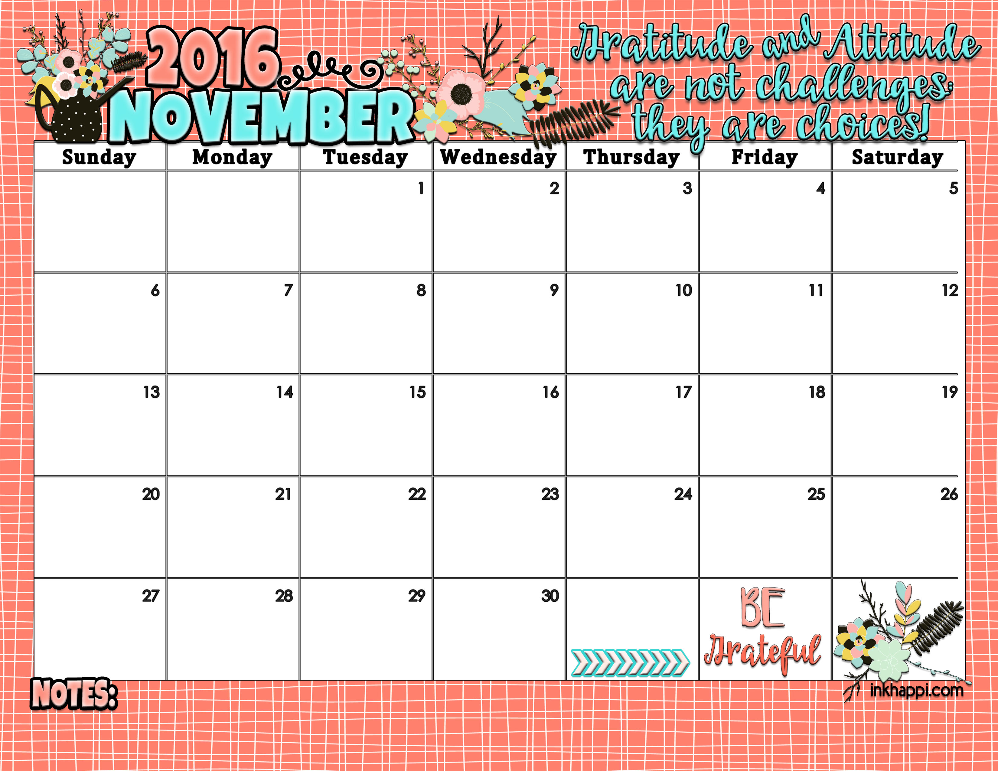 November 2016 Calendar and Print inkhappi
