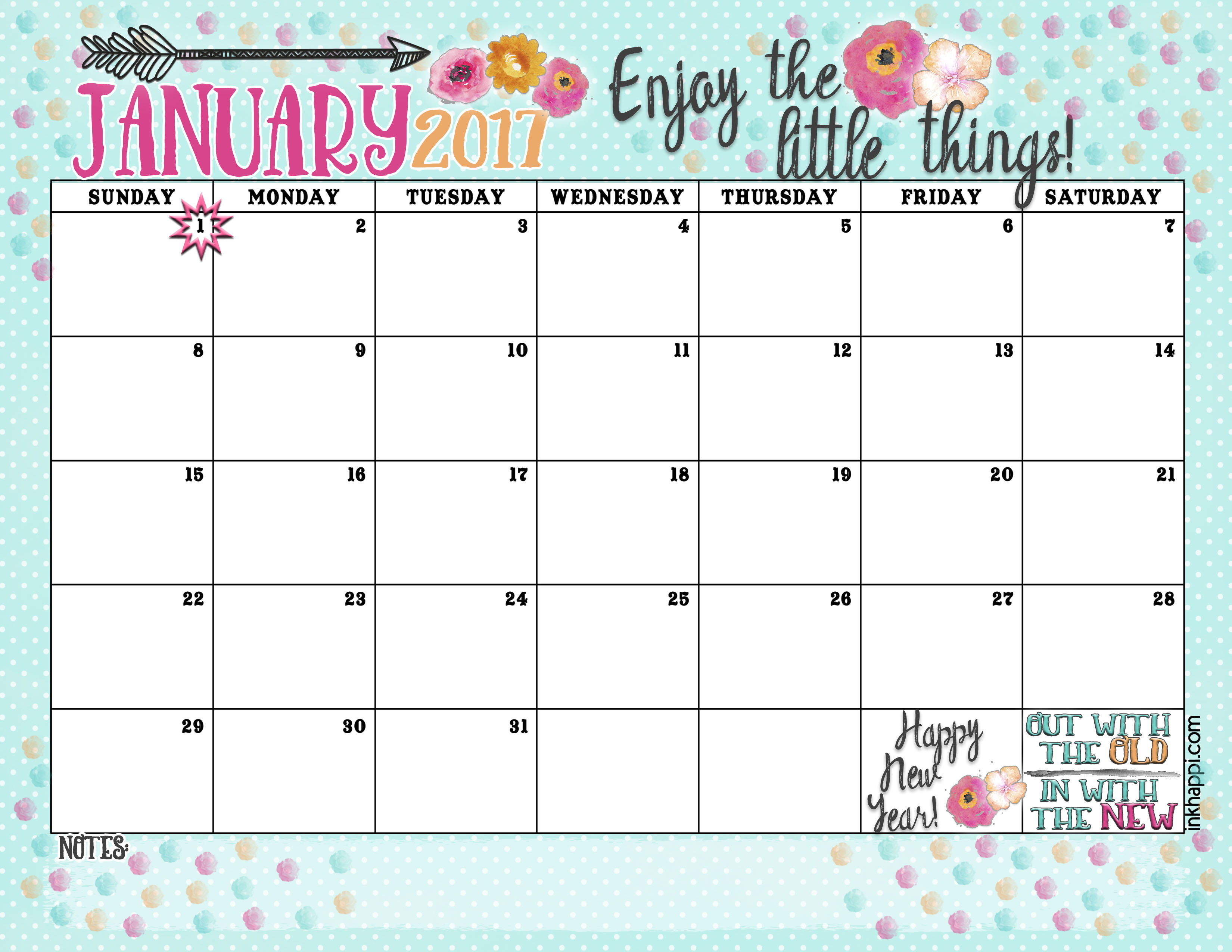 January 2017 Calendar And Print Enjoy The Little Things Inkhappi