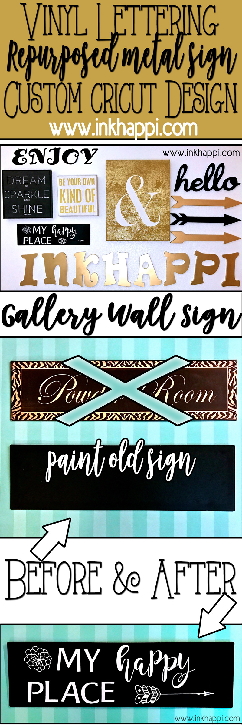 Repurposed Metal Sign and a Custom Vinyl Lettering Cricut Design Space