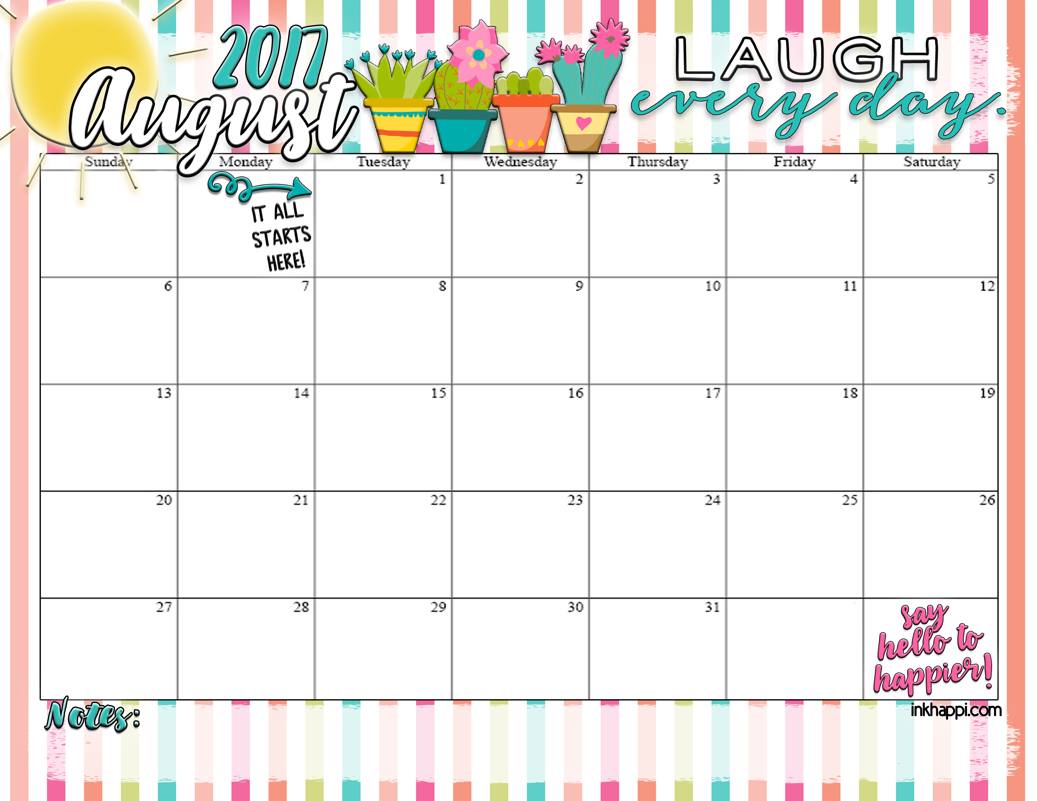 Cute August 2017 Calendar E1498923457971