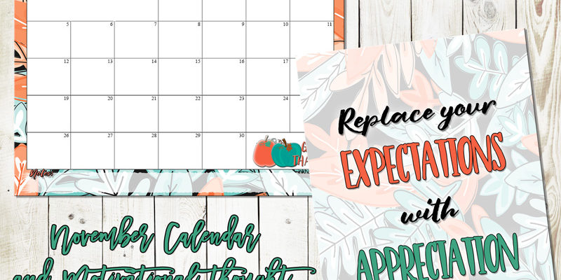 Replace expectations with appreciation. November 2017 calendar and print from inkhappi