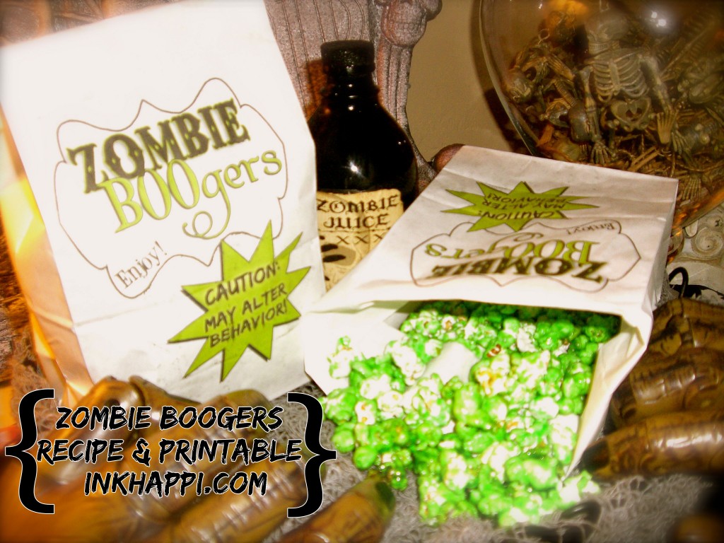 Zombie BOOger recipe & Printable! Zombie BOOgers! Something very fun,freaky, delicious, and quick and easy too! {recipe and free printable}