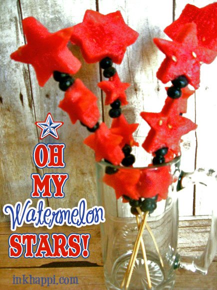 Make red, white, and blue watermelon star kabobs! lots of watermelon star ideas at inkhappi.com