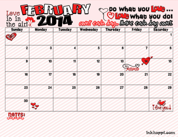 February Calendar and Printable is Here inkhappi