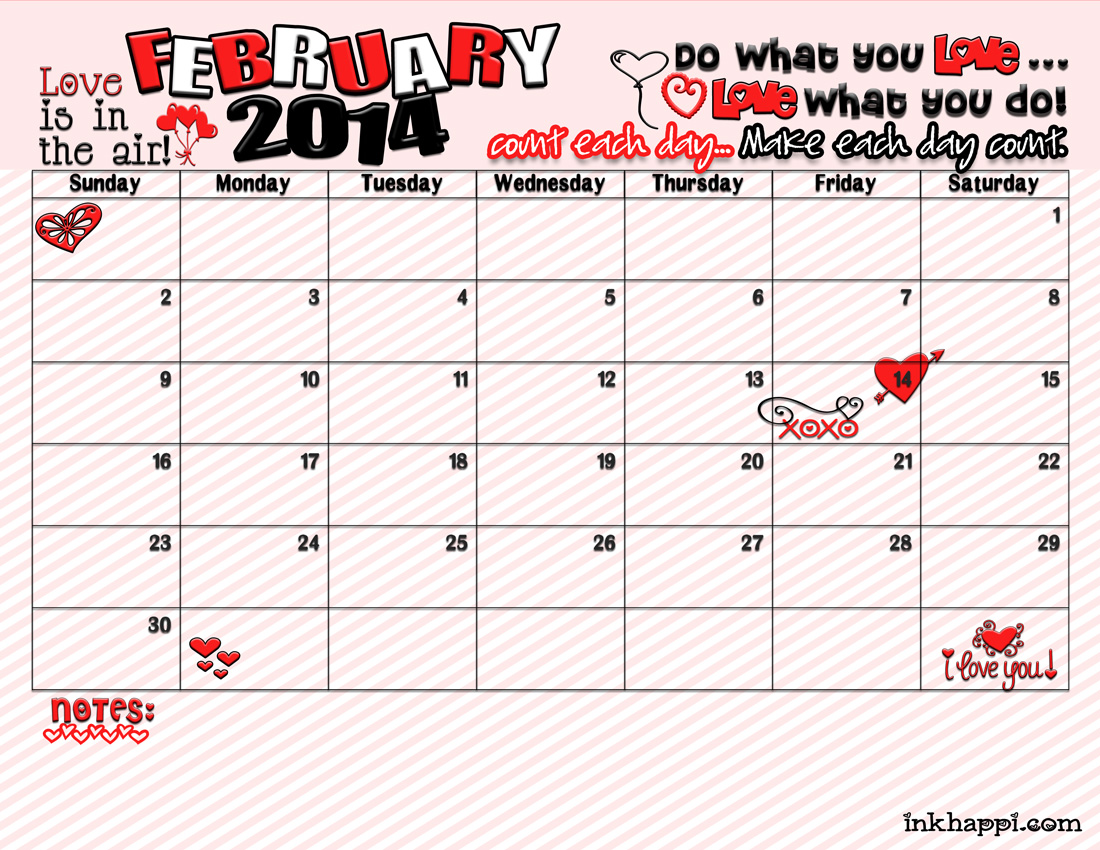 February Calendar and Printable is Here! inkhappi