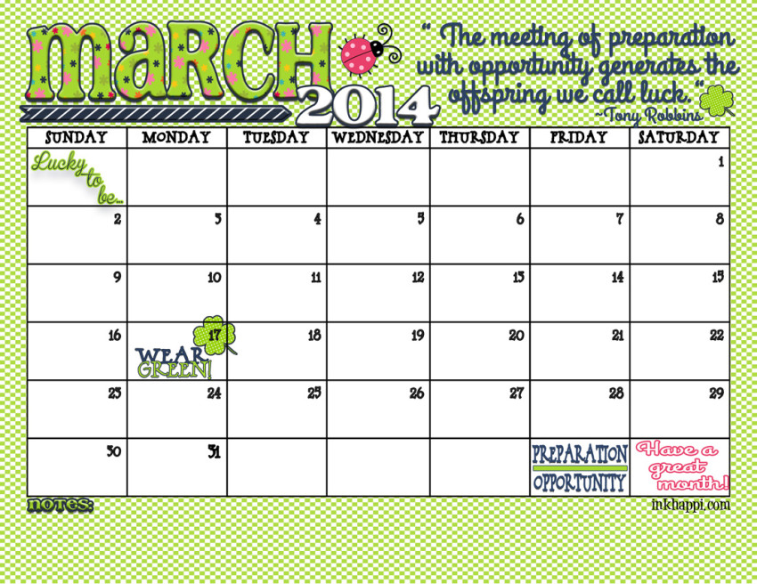 March 2014 Calendar And Quote Is Here Inkhappi