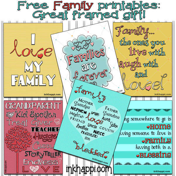 Several free printables about family and love. Great framed gift idea!