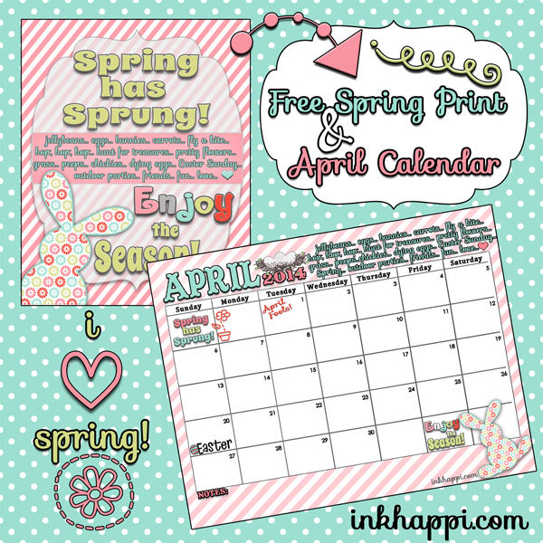 Spring has Sprung! Free Spring print and April calendar from inkhappi.