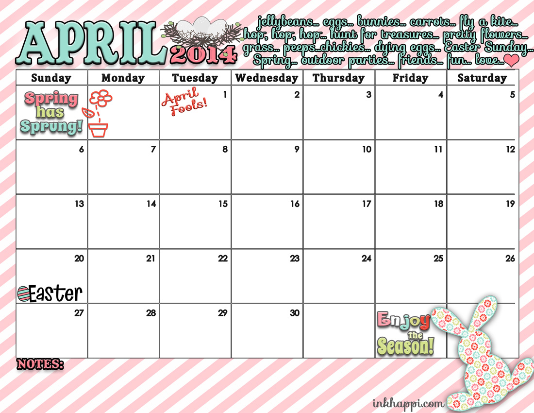 April Calendar and Spring print is Here! inkhappi