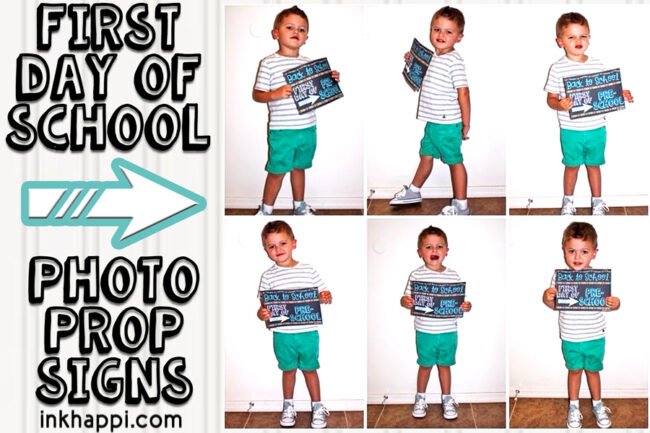 Back to school photo prop signs. Free printables! #school #photoprops #firstdayofschool #freeprintables