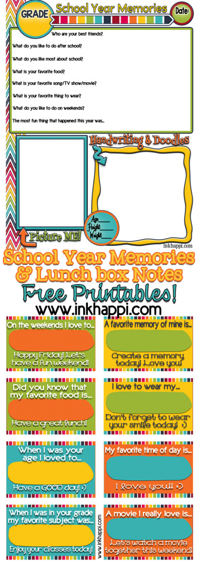 Sharing memories! School year memories and lunchbox notes. Free printables from inkhappi.com