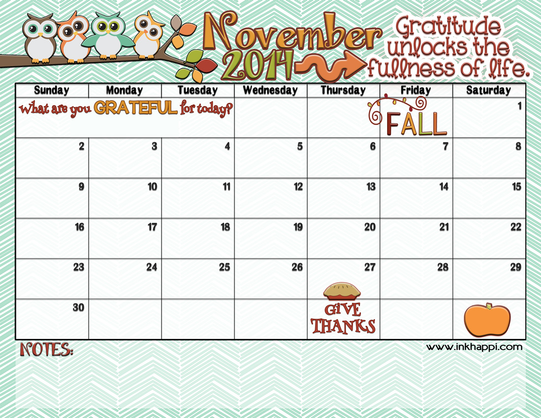 November 2014 Calendar Is Here Inkhappi