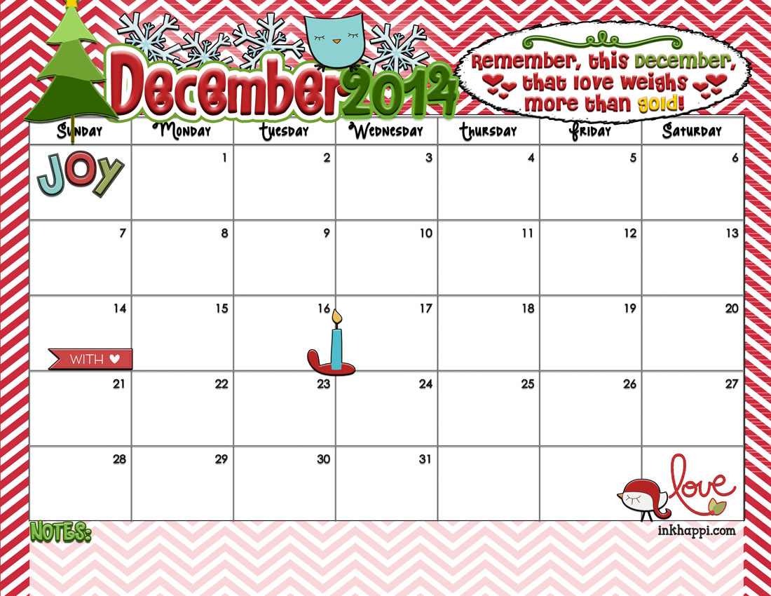 december 2014 mini calendar