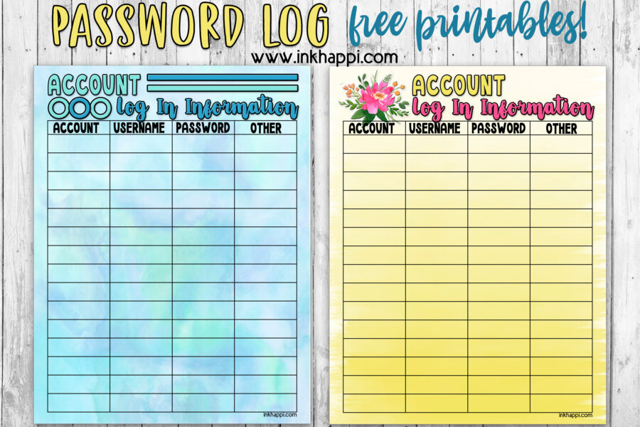 Printable Password Log to keep a personal record of accounts and passwords along with some creating new password tips! Comes in 2 design choices. #freeprintables #passwordlog
