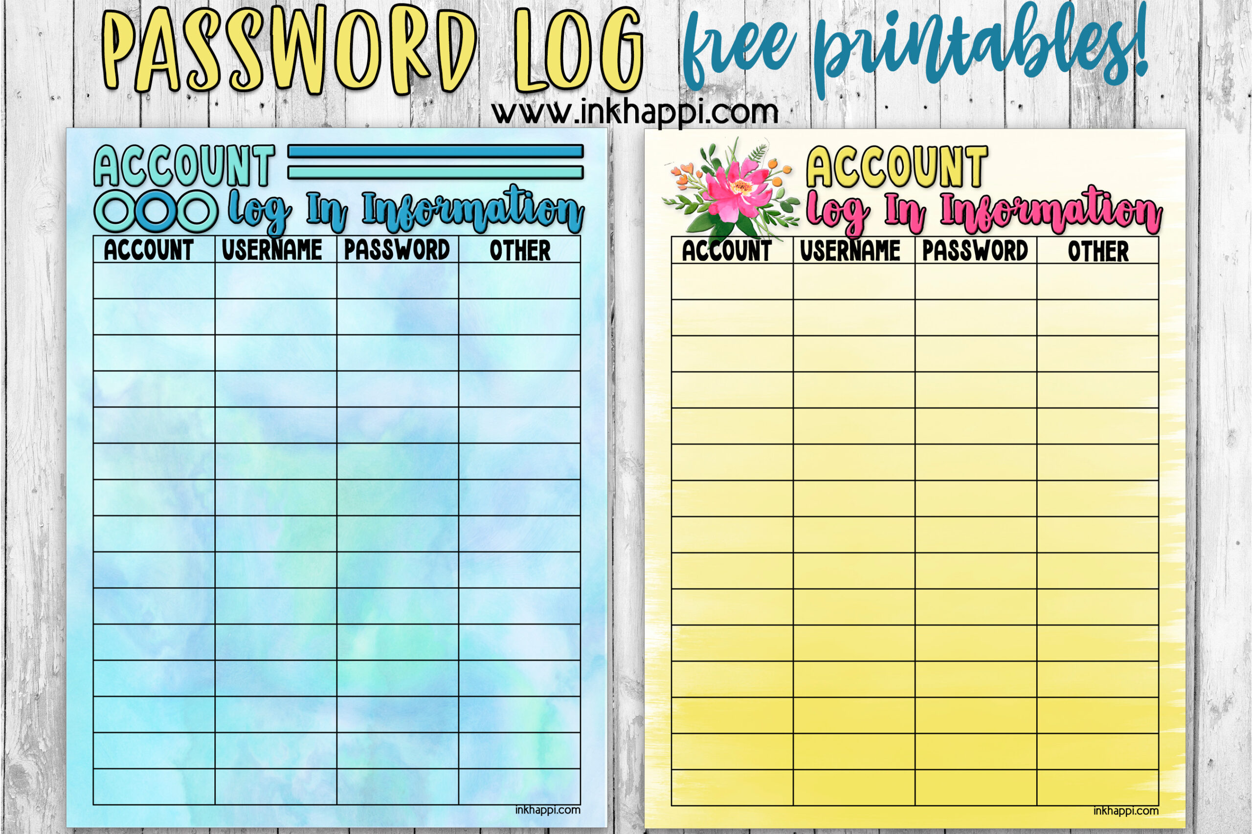 Printable Password Log And Creating New Passwords Inkhappi