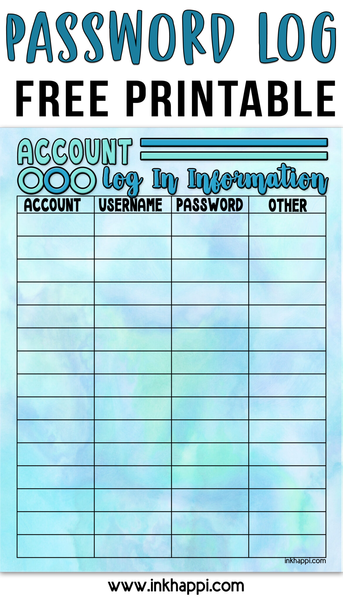 Printable Password Log and Creating New Passwords - inkhappi