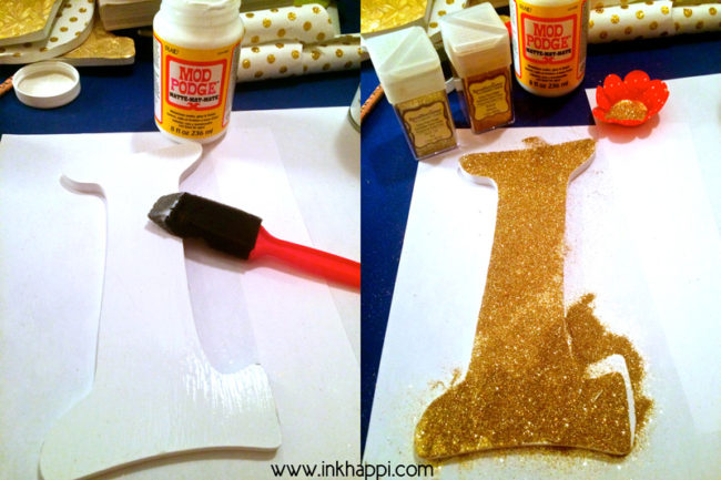 Super easy method of crafting with letters by adding glitter or paper