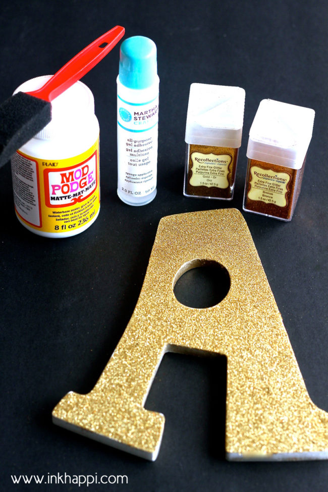 Super easy method of crafting with letters by adding glitter or paper