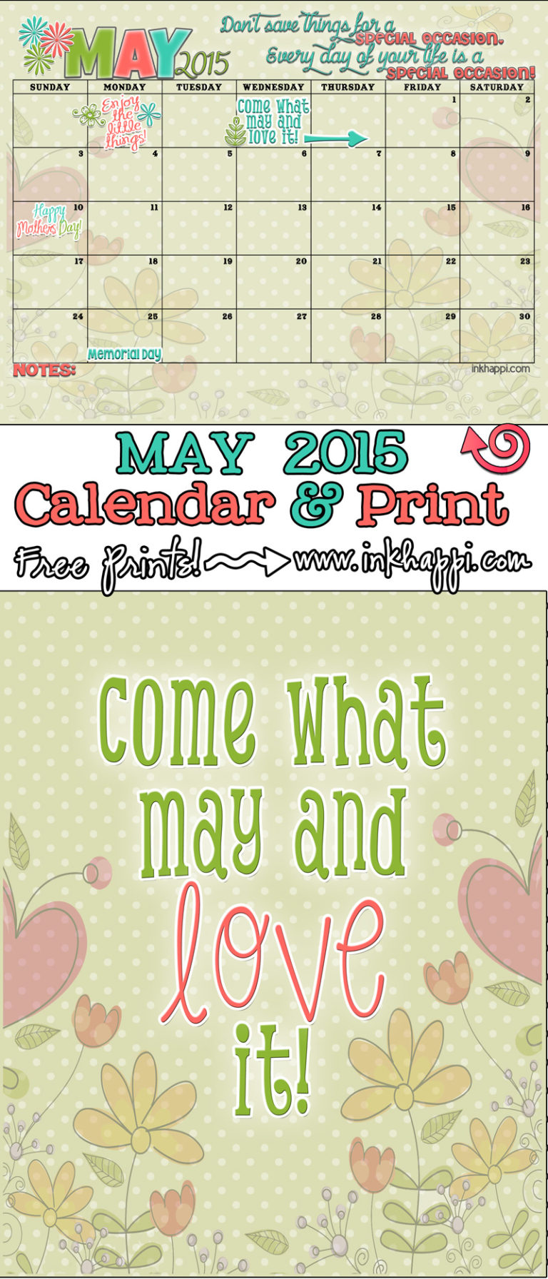May 2015 Calendar Come what may and love it inkhappi