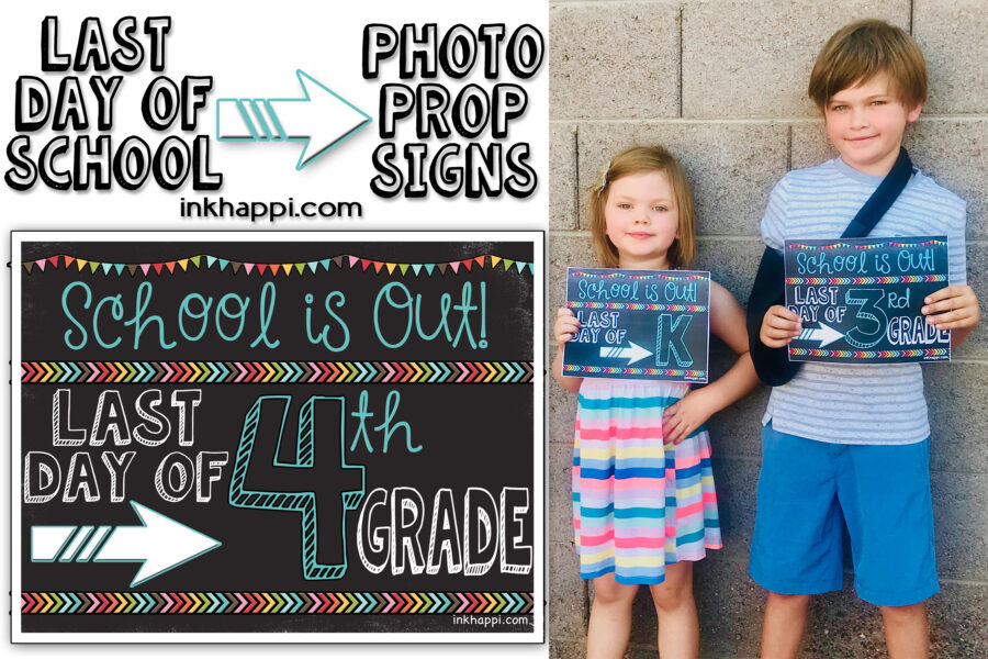 Last day of school photo prop signs. (matching first day ones also) So cute!! #freeprintables #school
