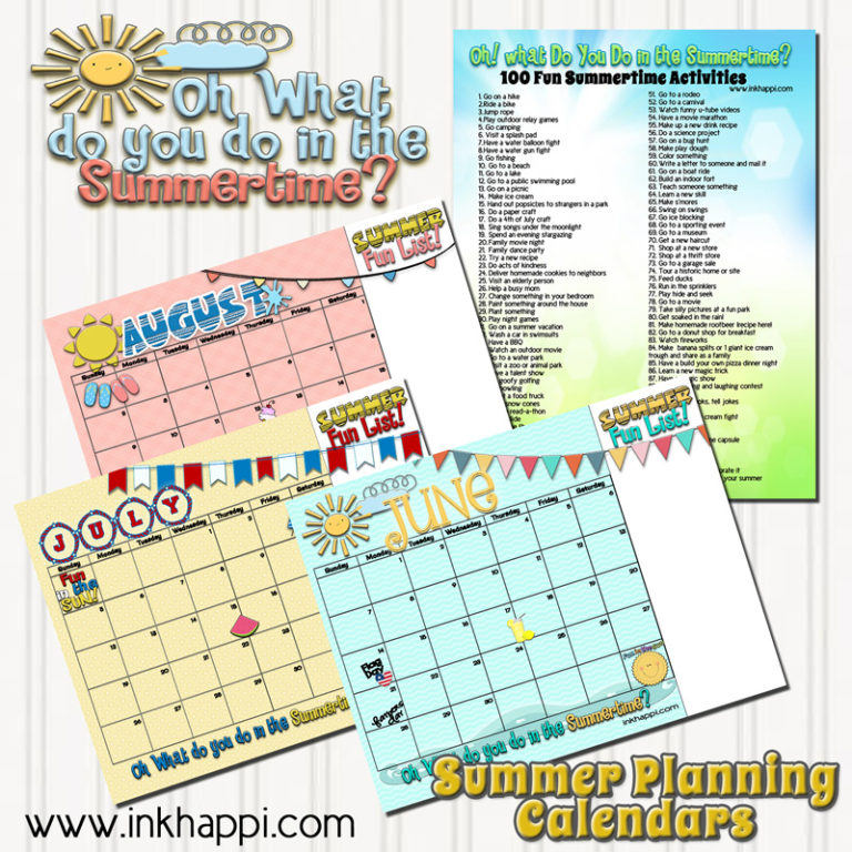 Summertime activities and free planning calendars! inkhappi