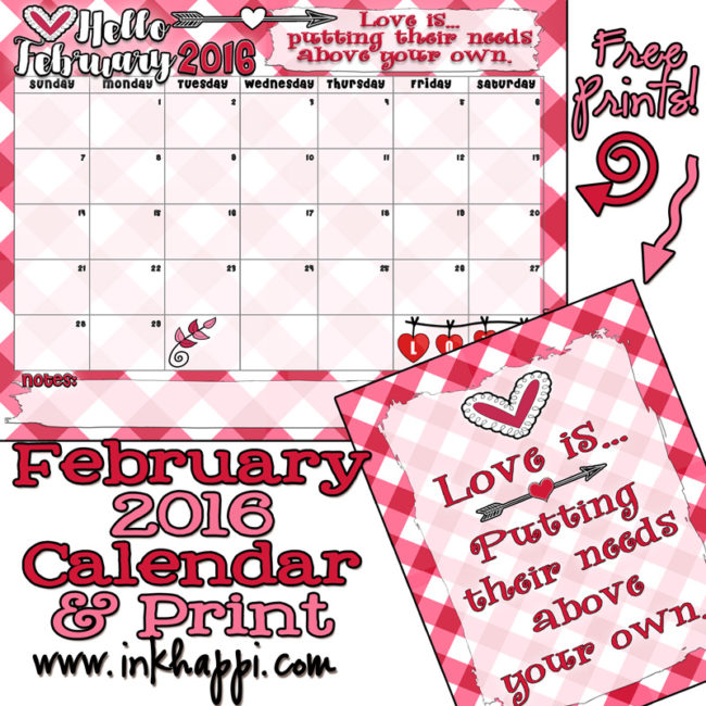 Super cute February 2016 calendar and Printable. LOVE it!