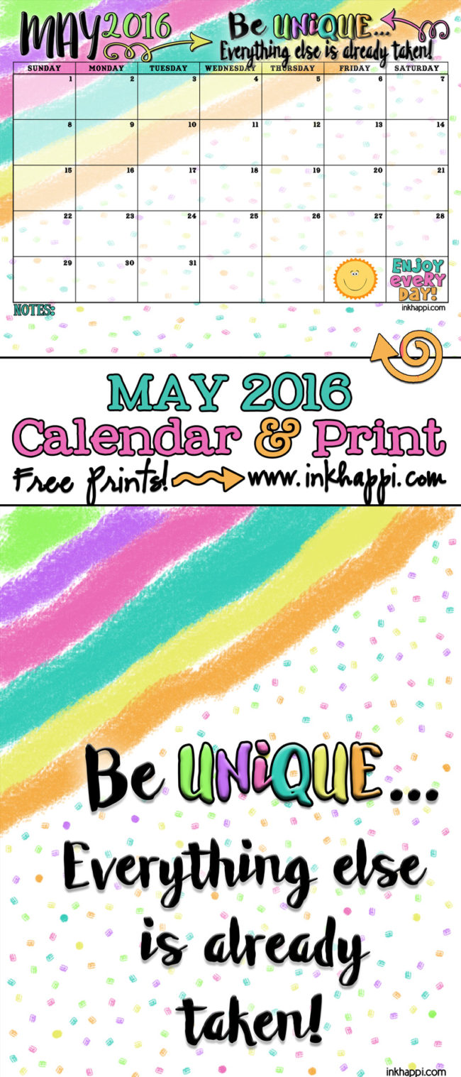 May 2016 Calendar and Print inkhappi