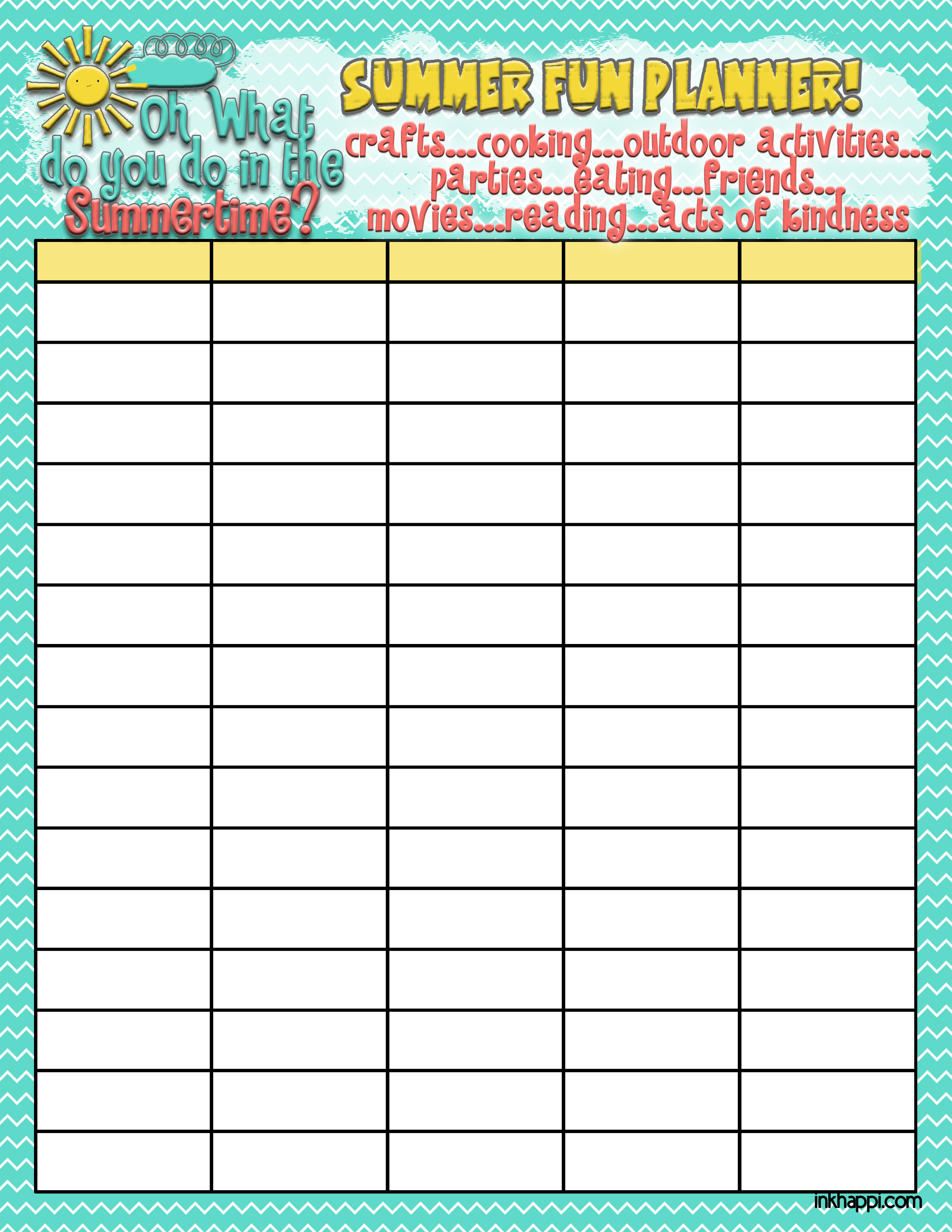 Summer Planning Calendars, Bucket List and Ideas! inkhappi