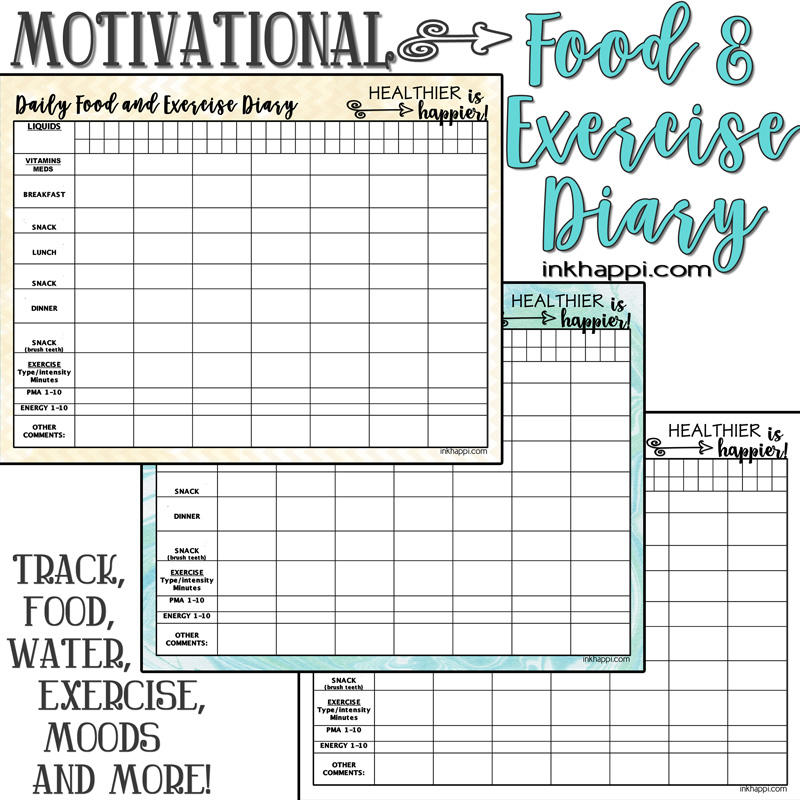 Motivational Food and Exercise Diary. Free printable!  inkhappi