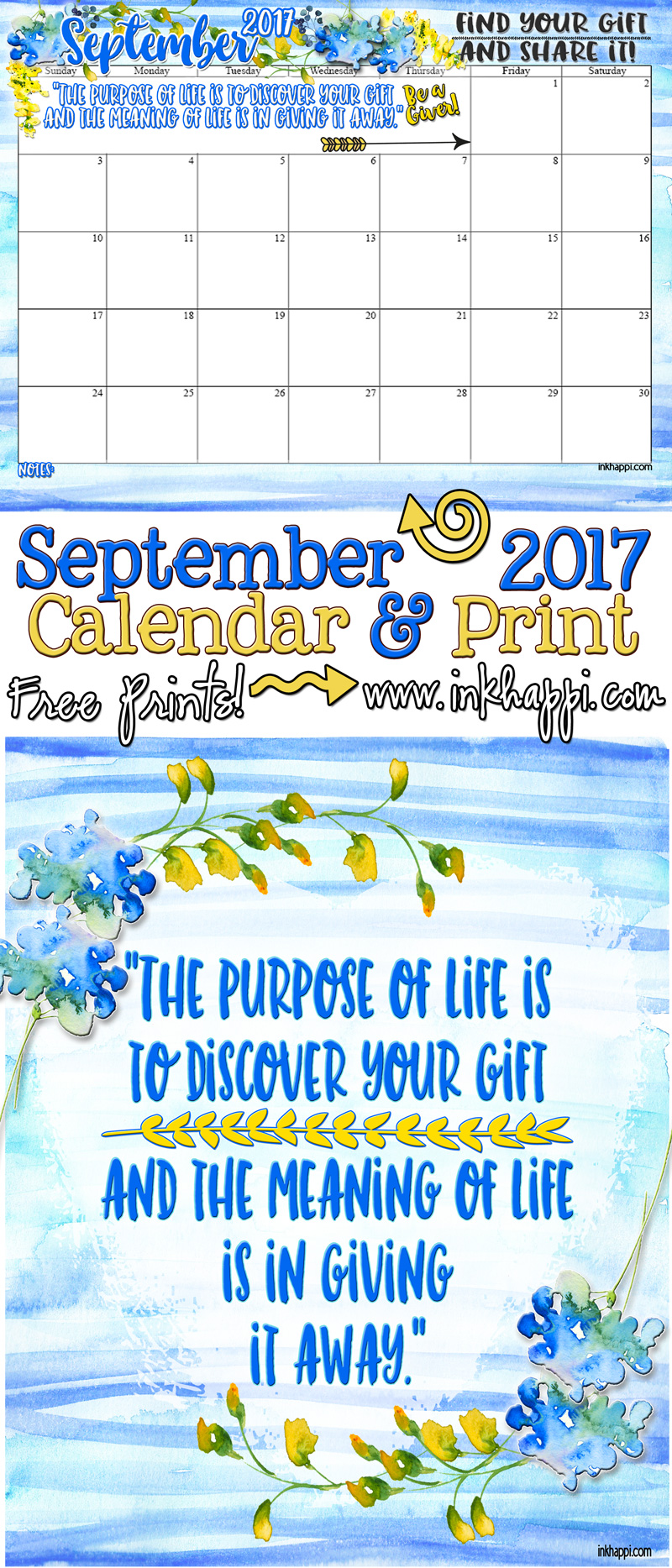 September 2017 Calendar And A Motivational Message About Giving Inkhappi