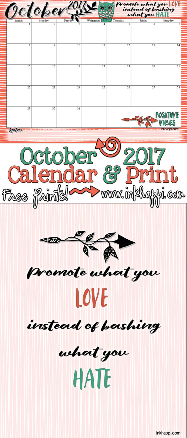 October 2017 Calendar and a Positive thought... - inkhappi