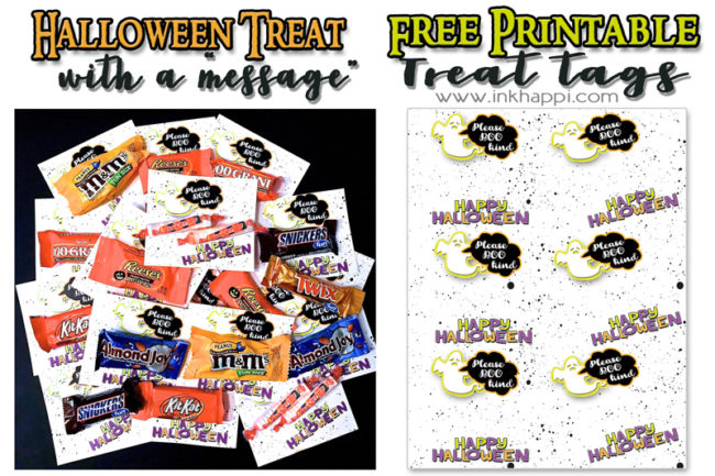 Halloween treat tags with a message. "Please BOO kind! #freeprintable #halloween #treattags #bekind #trickortreat