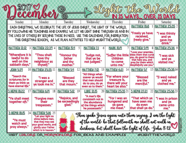 Light the World Christmas 2017 Free Printable Calendars - inkhappi