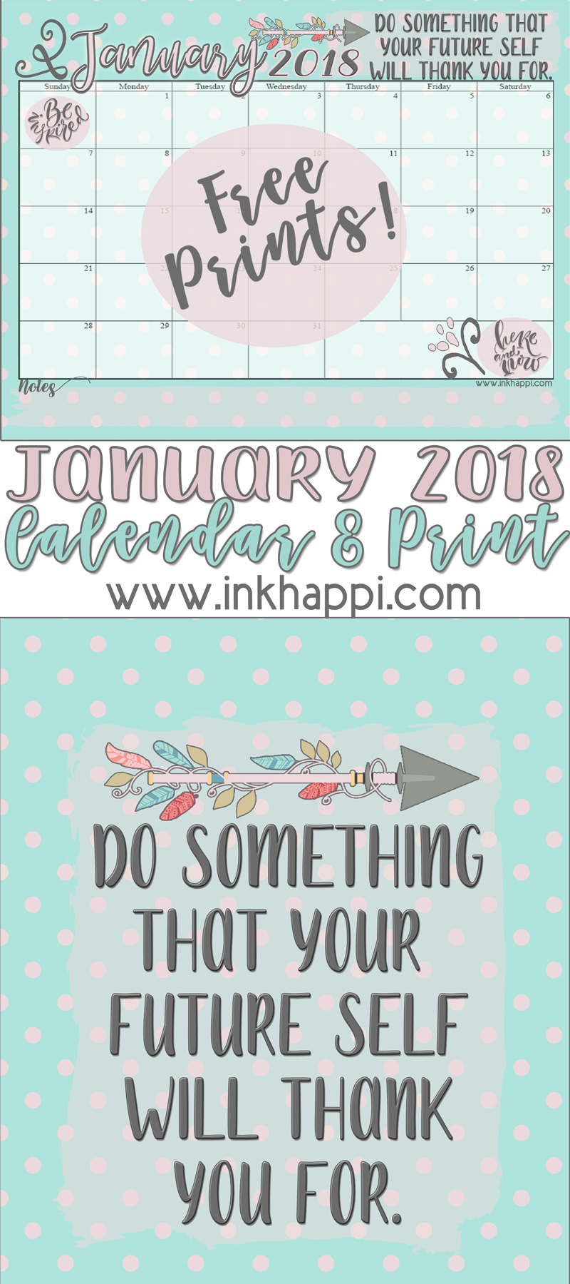January 2018 Calendar and Motivational Thought - inkhappi