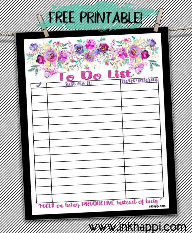 Free printable to do list and being productive instead of "busy". #freeprintables #todolist #productivity 