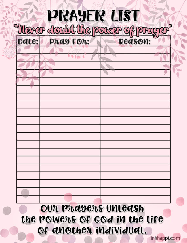 Free Printable Prayer List! Never doubt the power of prayer... - inkhappi