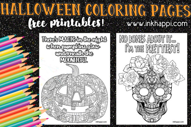 Halloween coloring pages with fun sayings! #freeprintables #halloween #pumkin #skull #coloring