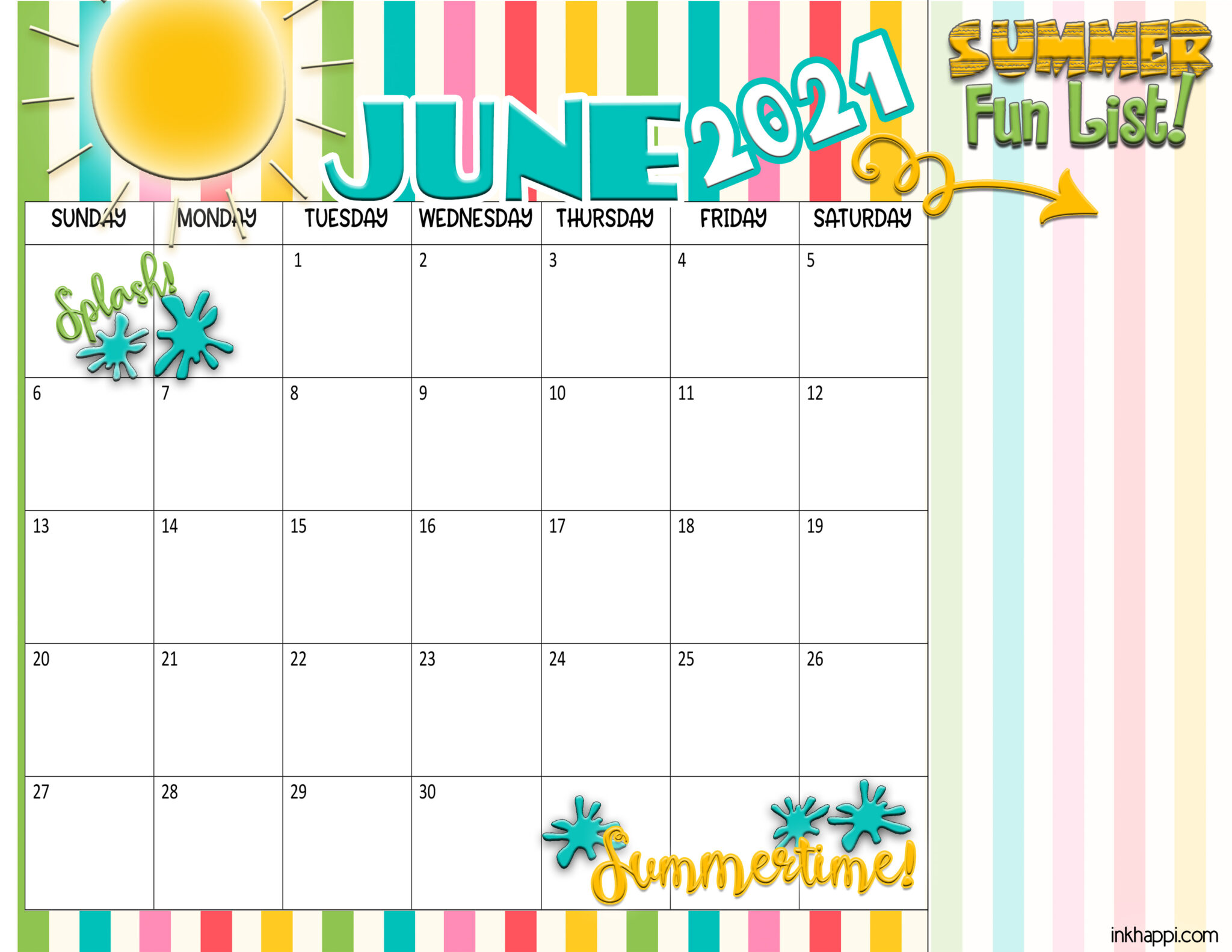 Summer Planning Calendars Bucket List And Ideas Inkhappi