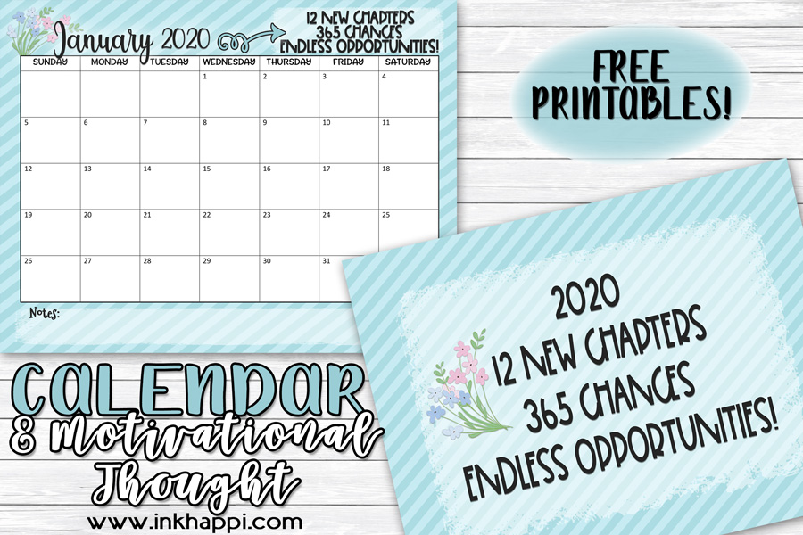 January 2020 calendar motivational print to get 2020 off to a great start #freeprintable #calendar