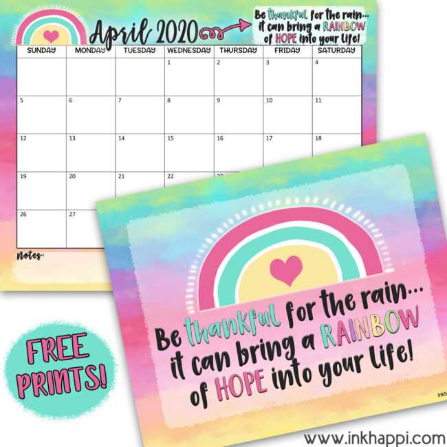April 2020 calendar pics April 2020 Calendar and motivational thought #freeprintables #calendar #motivationalthought #rainbows