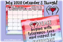 July 2020 Calendar and a message about tolerance #calendar #freeprintable #tolerance