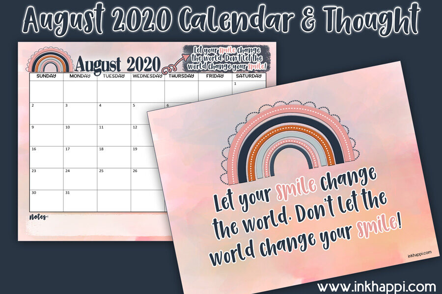 August 2020 calendar and a thought about smiling #freeprintable #calendar #smiling