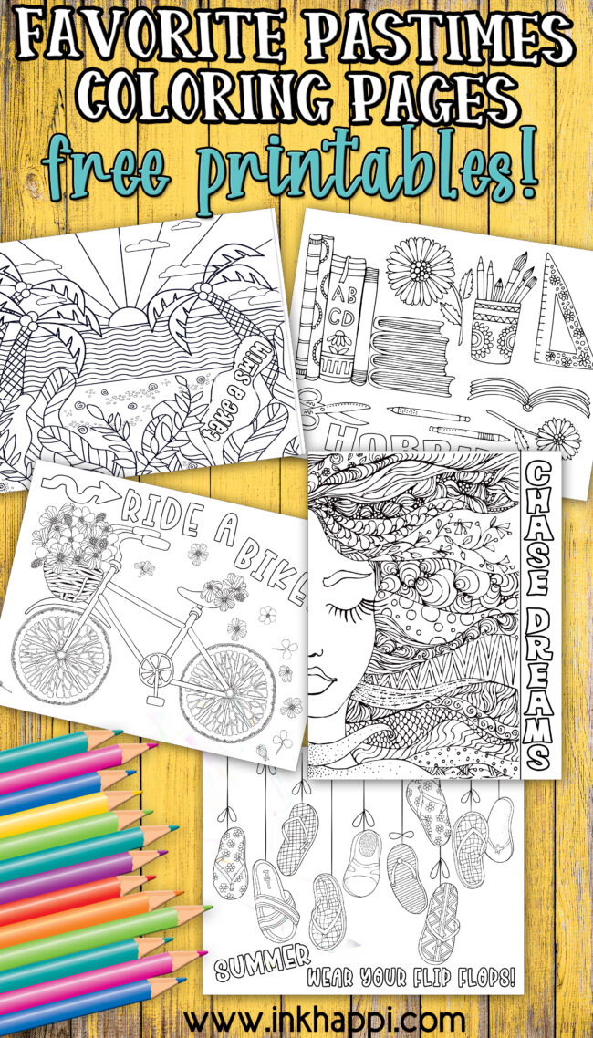 Favorite pastimes coloring pages. Free printables! #freeprintables #coloringpages