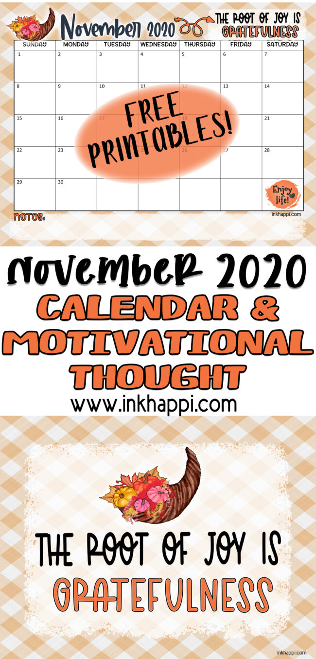 November 2020 calendar and a thought about gratitude. Free Printables! #calendar #gratitude #freeprintables
